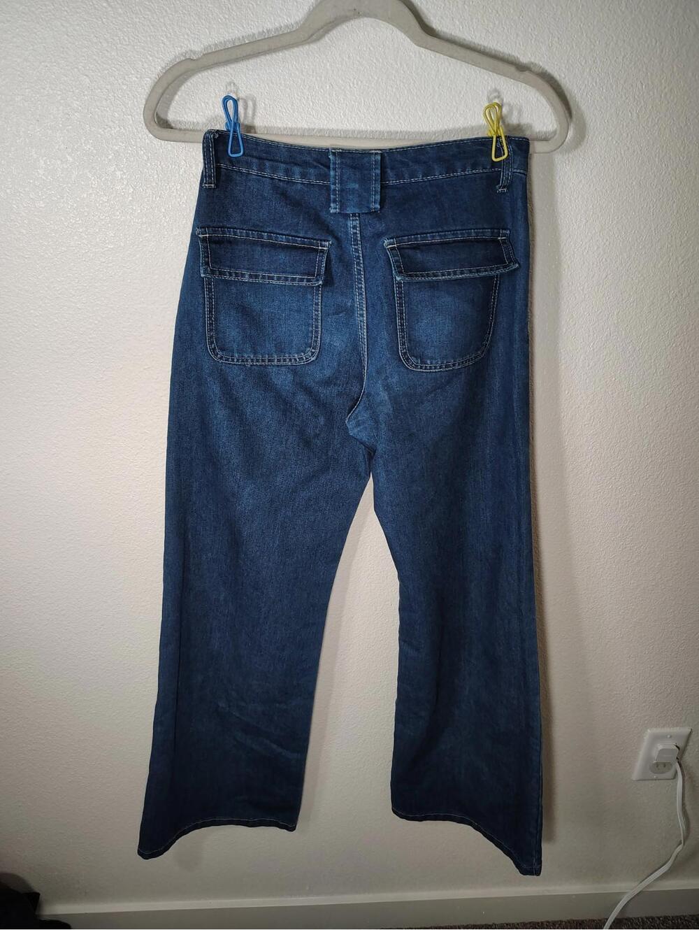 Delia's Rainbow Thread Wide Leg Jeans Small Dolls Kill Dark Wash Hippie Peasant - Picture 2 of 8